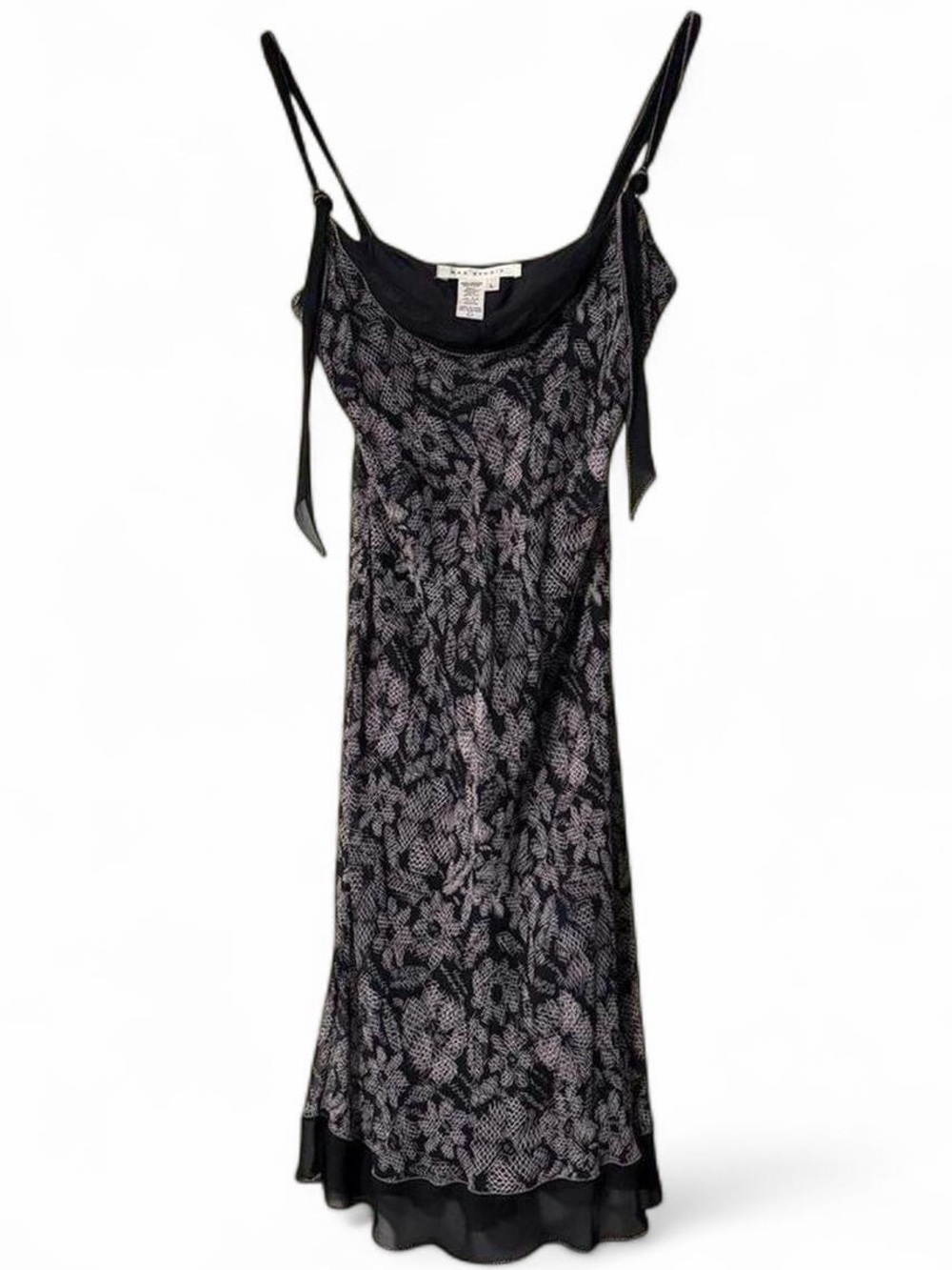 Y2K Black and grey mesh Max Studio silk maxi dress with adjustable straps